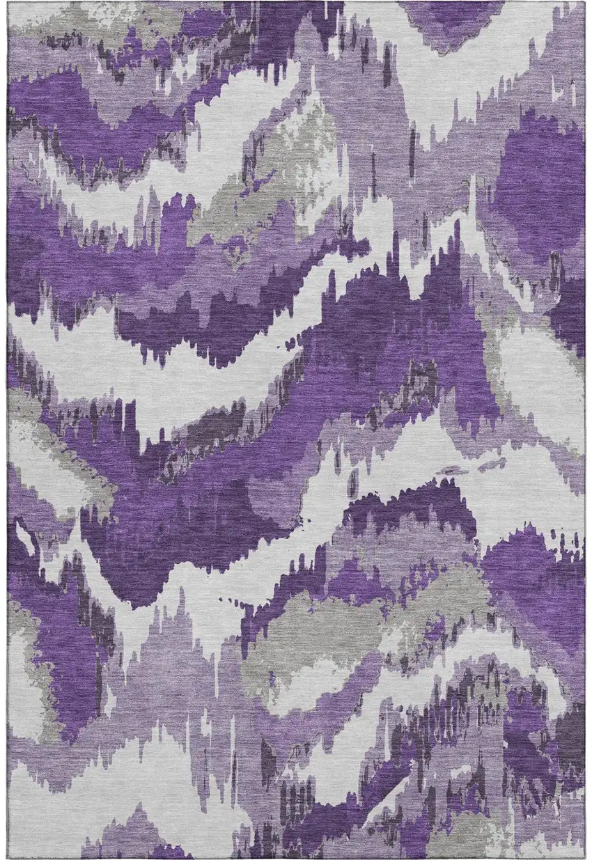 Purple Ivory And Gray Abstract Washable Area Rug With UV Protection Photo 2