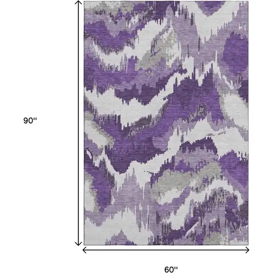 Purple Ivory And Gray Abstract Washable Area Rug With UV Protection Photo 6