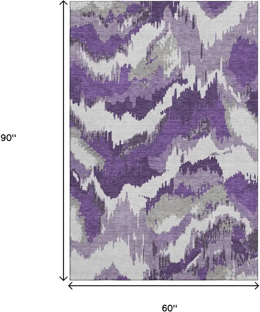 Purple Ivory And Gray Abstract Washable Area Rug With UV Protection Photo 3