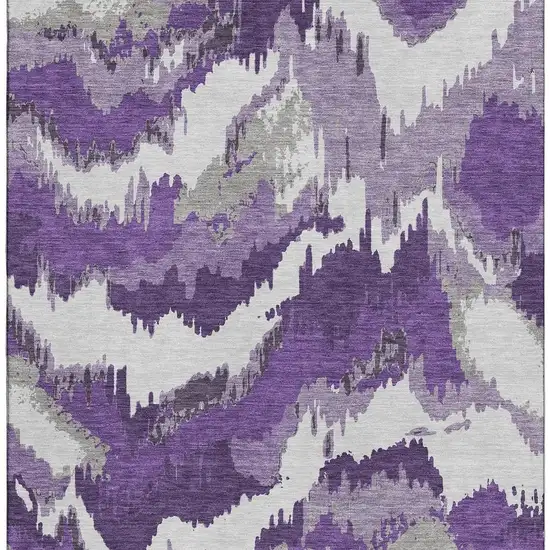Purple Ivory And Gray Abstract Washable Area Rug With UV Protection Photo 5