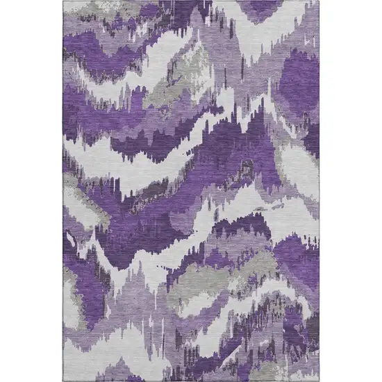 Purple Ivory And Gray Abstract Washable Area Rug With UV Protection Photo 2