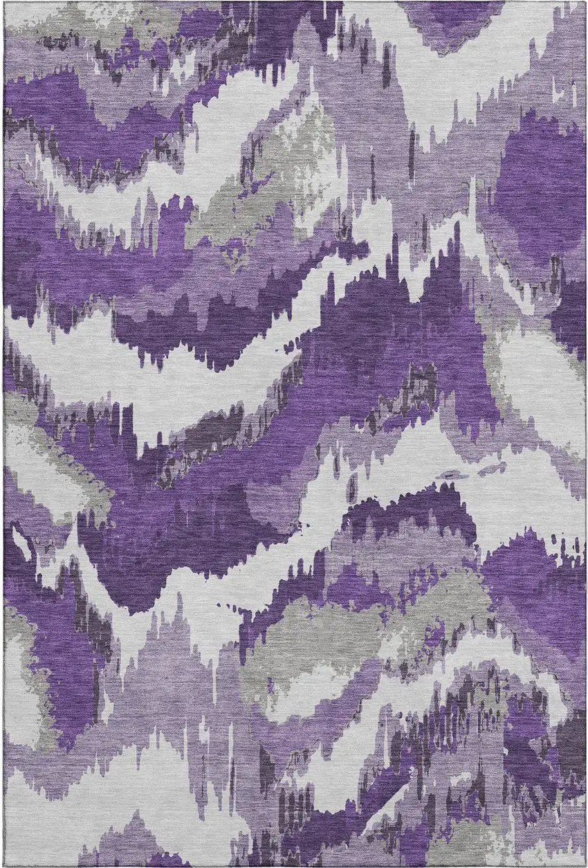 Purple Ivory And Gray Abstract Washable Area Rug With UV Protection Photo 2