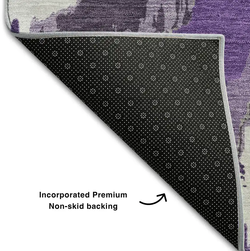 Purple Ivory And Gray Abstract Washable Area Rug With UV Protection Photo 8