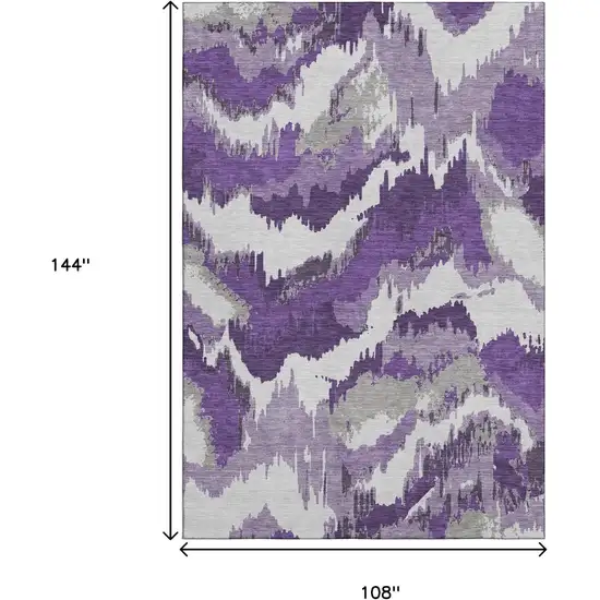 Purple Ivory And Gray Abstract Washable Area Rug With UV Protection Photo 3