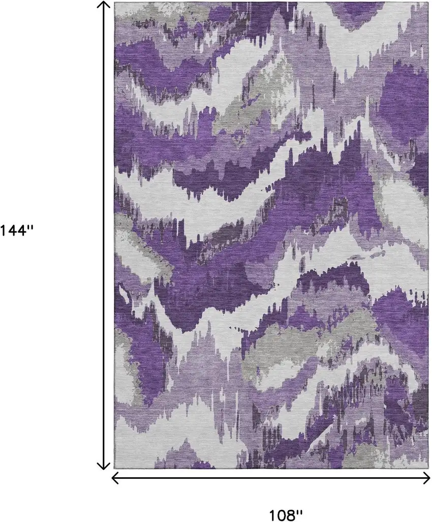 Purple Ivory And Gray Abstract Washable Area Rug With UV Protection Photo 3