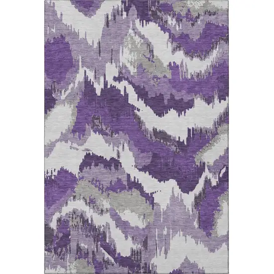 Purple Ivory And Gray Abstract Washable Area Rug With UV Protection Photo 5
