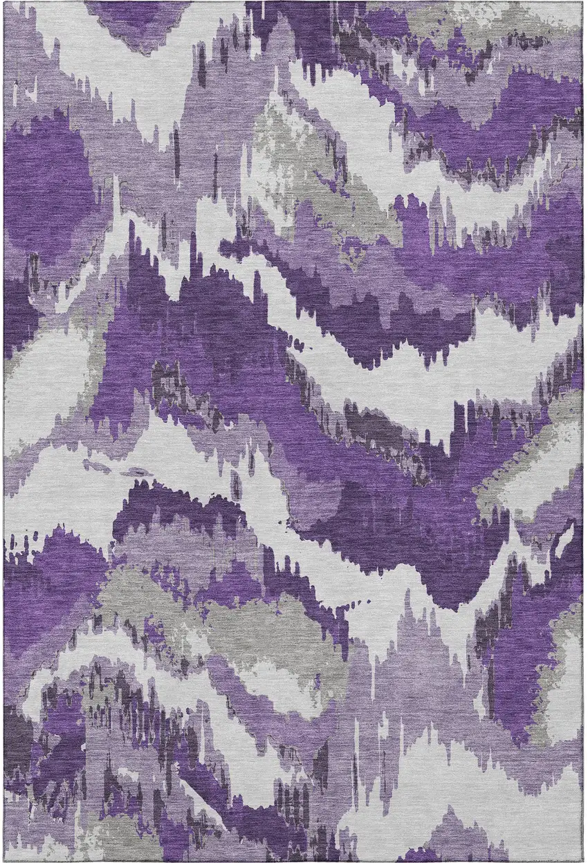 Purple Ivory And Gray Abstract Washable Area Rug With UV Protection Photo 5