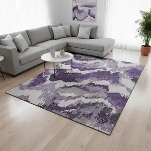 Photo of Purple Ivory And Gray Abstract Washable Area Rug With UV Protection