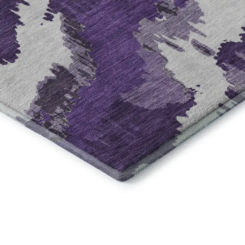 Purple Ivory And Gray Abstract Washable Area Rug With UV Protection Photo 9
