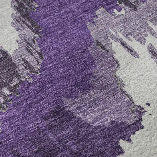 Purple Ivory And Gray Abstract Washable Area Rug With UV Protection Photo 9
