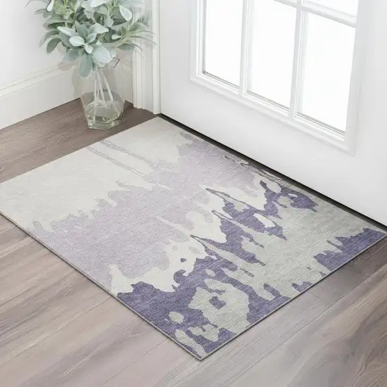 Purple Ivory And Gray Abstract Washable Area Rug With UV Protection Photo 2
