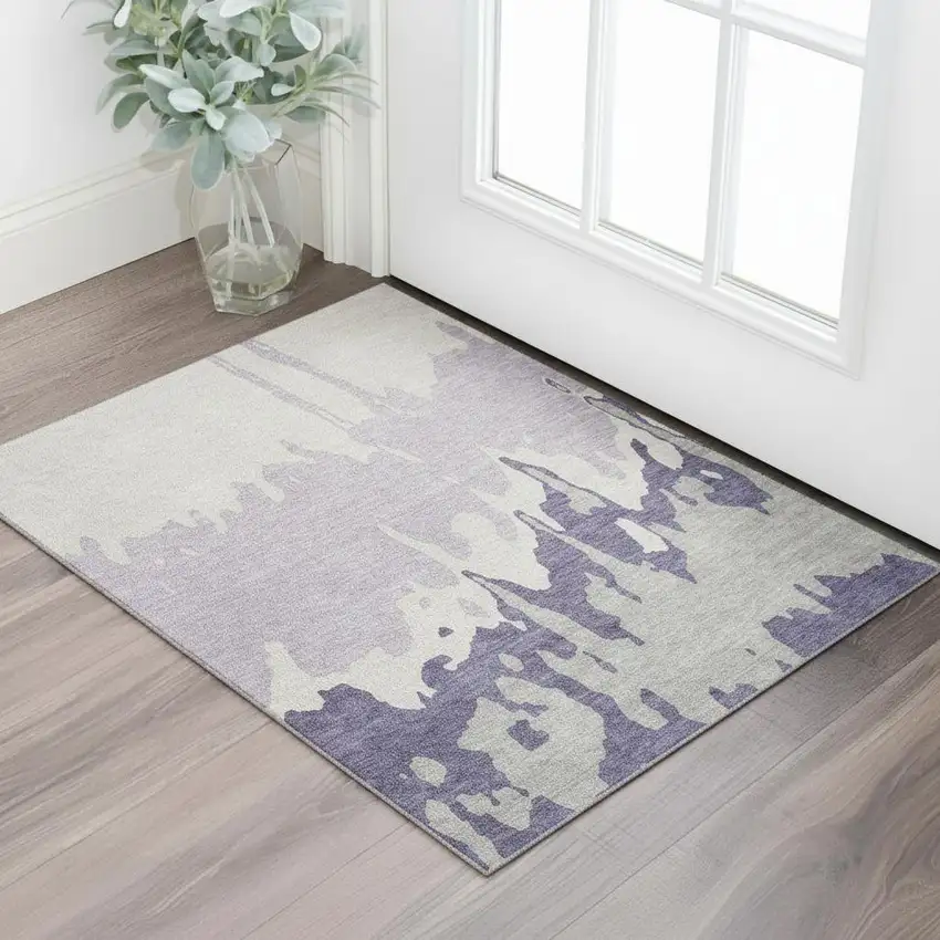 Purple Ivory And Gray Abstract Washable Area Rug With UV Protection Photo 2