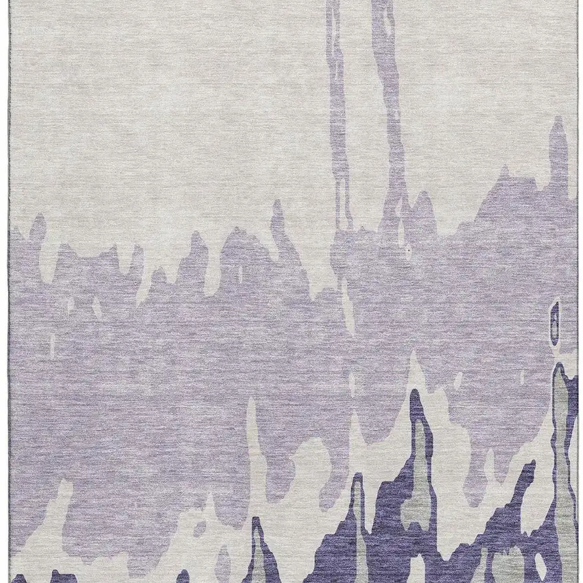 Purple Ivory And Gray Abstract Washable Area Rug With UV Protection Photo 3