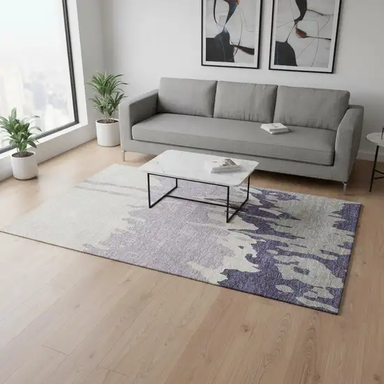 Purple Ivory And Gray Abstract Washable Area Rug With UV Protection Photo 2
