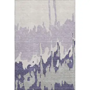 Photo of Purple Ivory And Gray Abstract Washable Area Rug With UV Protection