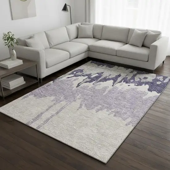 Purple Ivory And Gray Abstract Washable Area Rug With UV Protection Photo 2