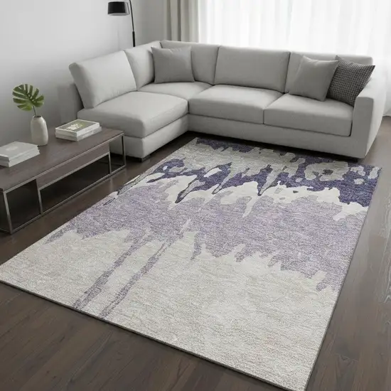 Purple Ivory And Gray Abstract Washable Area Rug With UV Protection Photo 2