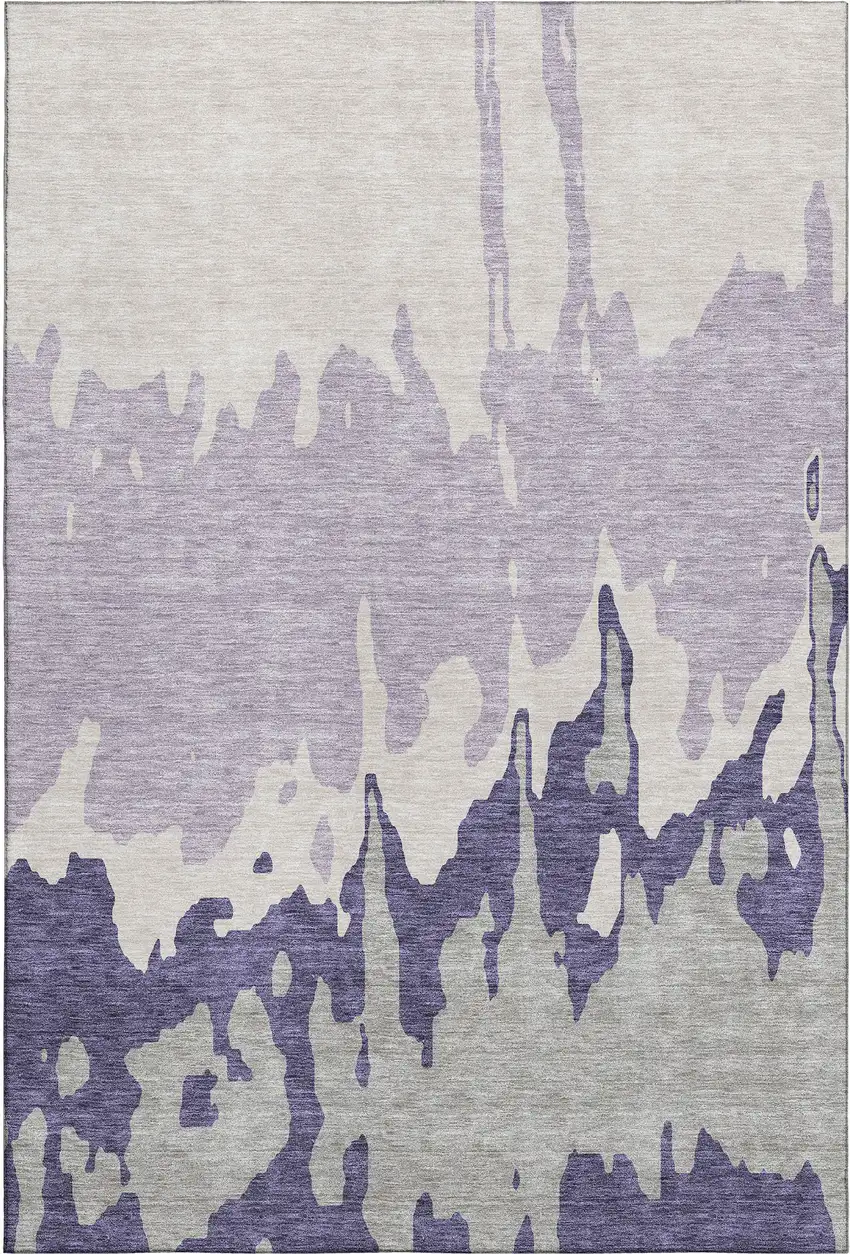 Purple Ivory And Gray Abstract Washable Area Rug With UV Protection Photo 1