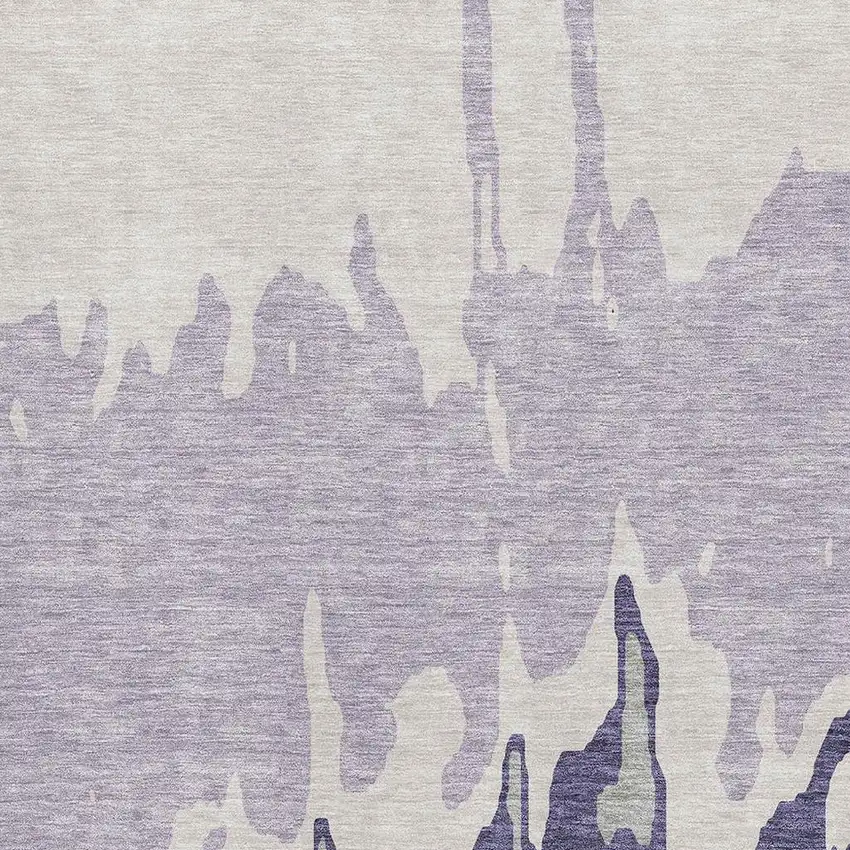 Purple Ivory And Gray Abstract Washable Area Rug With UV Protection Photo 2