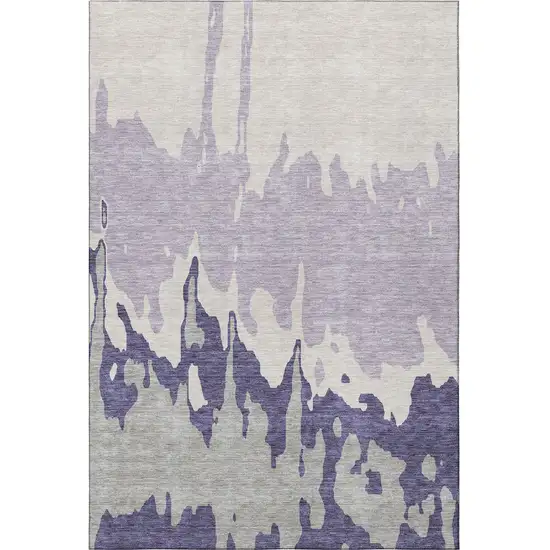 Purple Ivory And Gray Abstract Washable Area Rug With UV Protection Photo 3