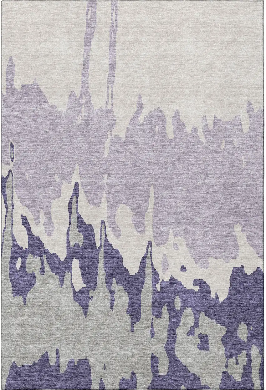 Purple Ivory And Gray Abstract Washable Area Rug With UV Protection Photo 3