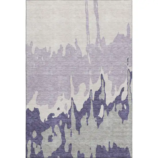 Purple Ivory And Gray Abstract Washable Area Rug With UV Protection Photo 1