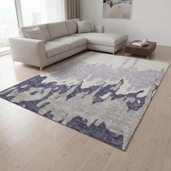 Purple Ivory And Gray Abstract Washable Area Rug With UV Protection Photo 2