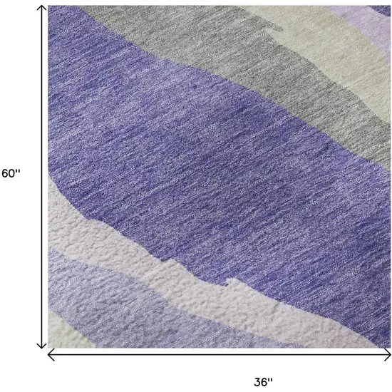 Purple Ivory And Gray Abstract Washable Area Rug With UV Protection Photo 9