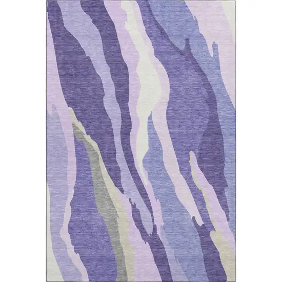 Purple Ivory And Gray Abstract Washable Area Rug With UV Protection Photo 5