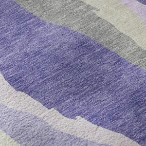 Photo of Purple Ivory And Gray Abstract Washable Area Rug With UV Protection