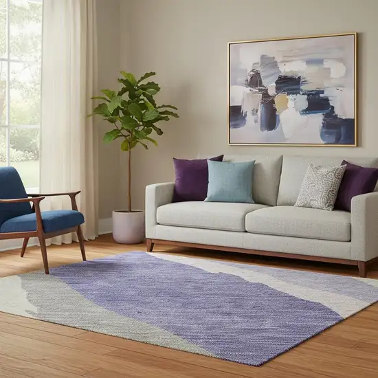 Purple Ivory And Gray Abstract Washable Area Rug With UV Protection Photo 2