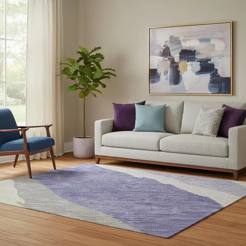 Purple Ivory And Gray Abstract Washable Area Rug With UV Protection Photo 2