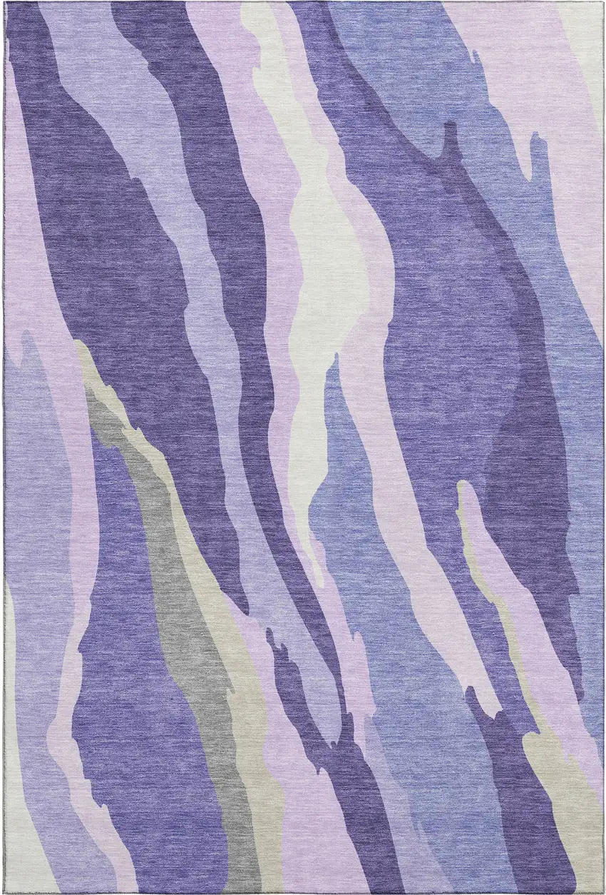 Purple Ivory And Gray Abstract Washable Area Rug With UV Protection Photo 5