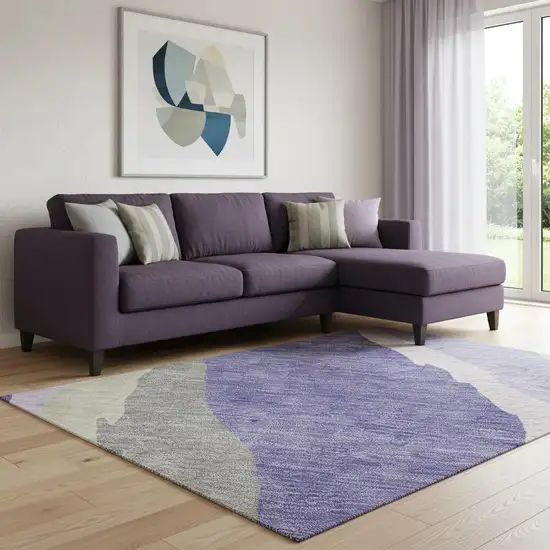 Purple Ivory And Gray Abstract Washable Area Rug With UV Protection Photo 2