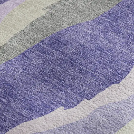 Purple Ivory And Gray Abstract Washable Area Rug With UV Protection Photo 2