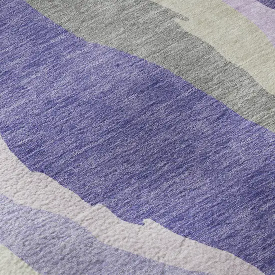Purple Ivory And Gray Abstract Washable Area Rug With UV Protection Photo 1