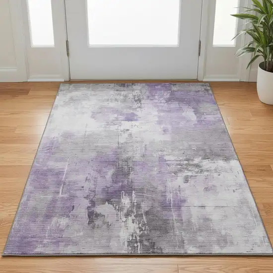 Purple Ivory And Gray Abstract Washable Area Rug With UV Protection Photo 2