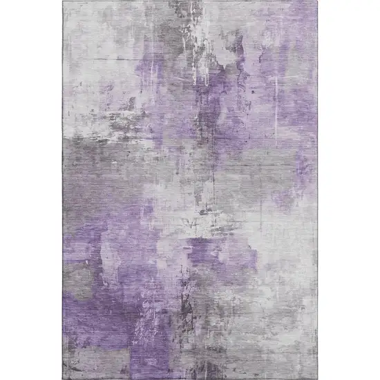 Purple Ivory And Gray Abstract Washable Area Rug With UV Protection Photo 1