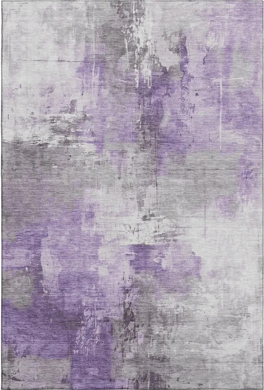 Purple Ivory And Gray Abstract Washable Area Rug With UV Protection Photo 1