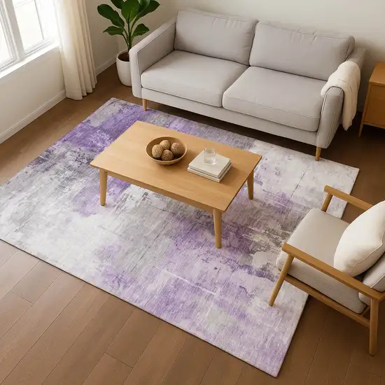 Purple Ivory And Gray Abstract Washable Area Rug With UV Protection Photo 5