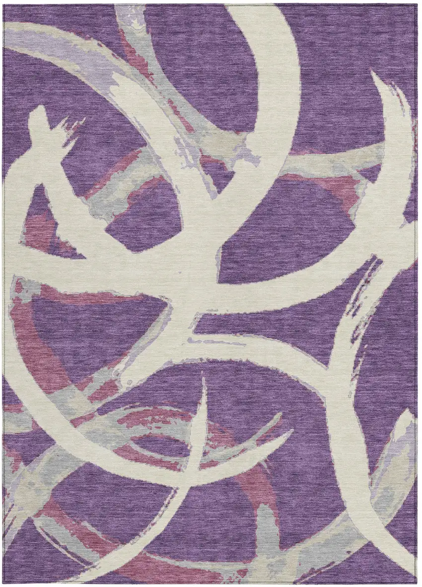 Purple Ivory And Gray Abstract Washable Indoor Outdoor Area Rug Photo 6