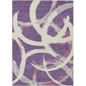 Photo of Purple Ivory And Gray Abstract Washable Indoor Outdoor Area Rug