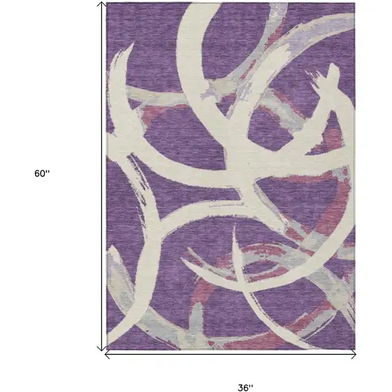 Purple Ivory And Gray Abstract Washable Indoor Outdoor Area Rug Photo 8