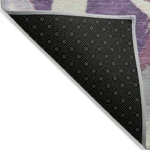 Photo of Purple Ivory And Gray Abstract Washable Indoor Outdoor Area Rug