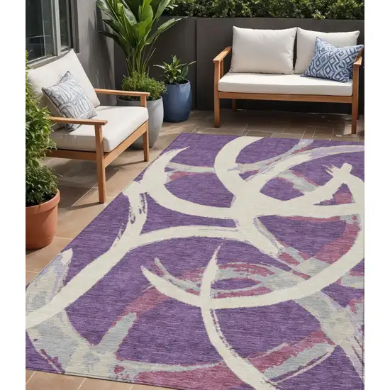 Purple Ivory And Gray Abstract Washable Indoor Outdoor Area Rug Photo 1