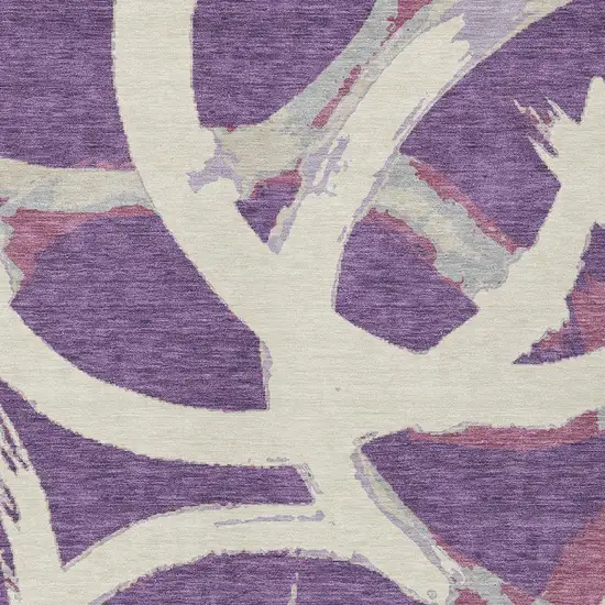 Purple Ivory And Gray Abstract Washable Indoor Outdoor Area Rug Photo 6