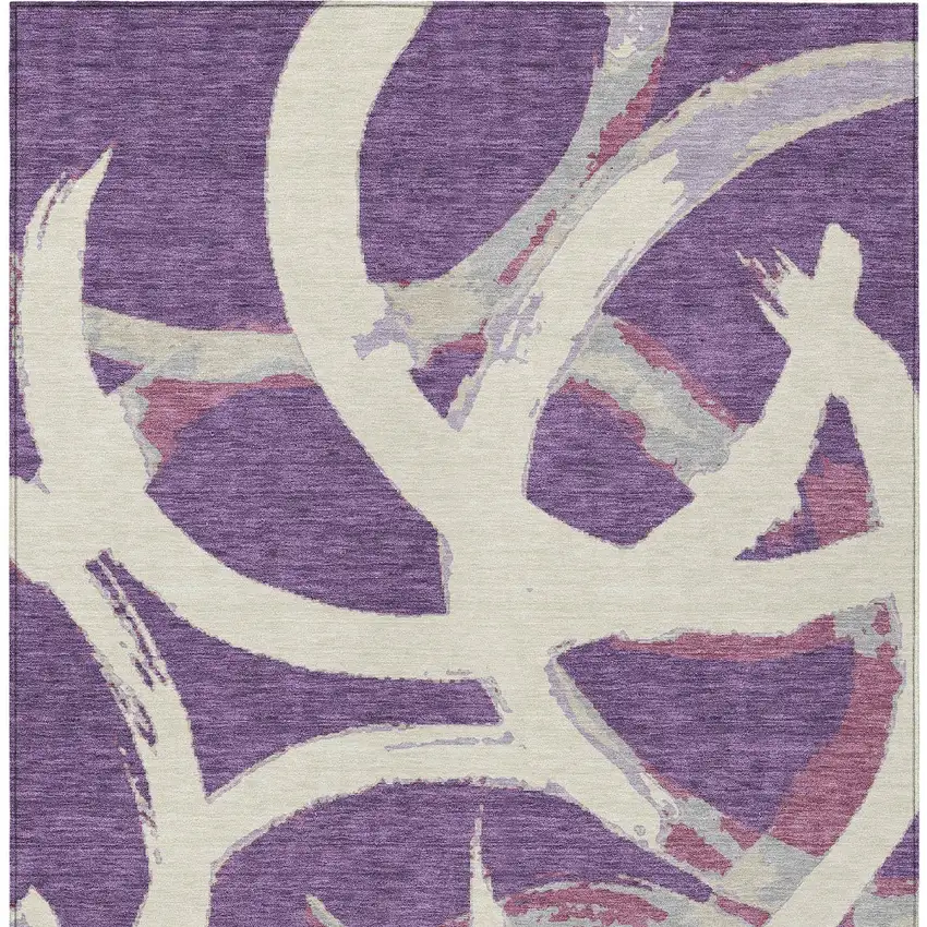Purple Ivory And Gray Abstract Washable Indoor Outdoor Area Rug Photo 8