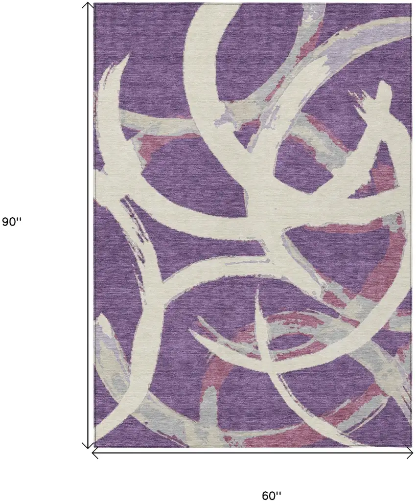 Purple Ivory And Gray Abstract Washable Indoor Outdoor Area Rug Photo 3