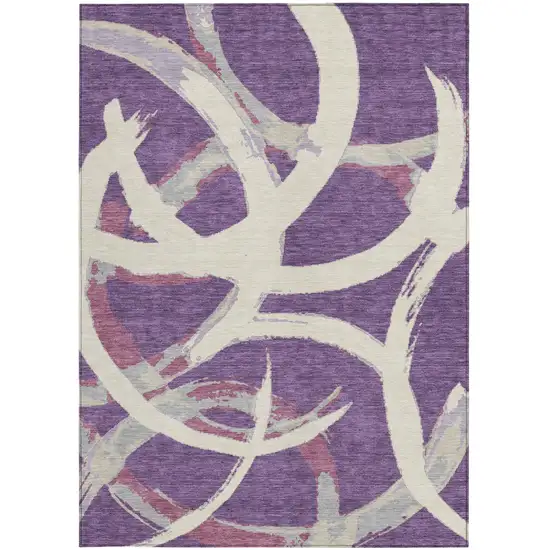 Purple Ivory And Gray Abstract Washable Indoor Outdoor Area Rug Photo 8