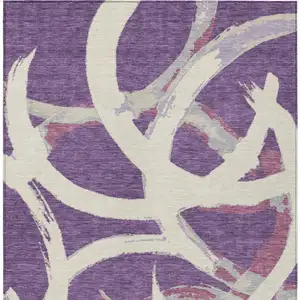 Photo of Purple Ivory And Gray Abstract Washable Indoor Outdoor Area Rug